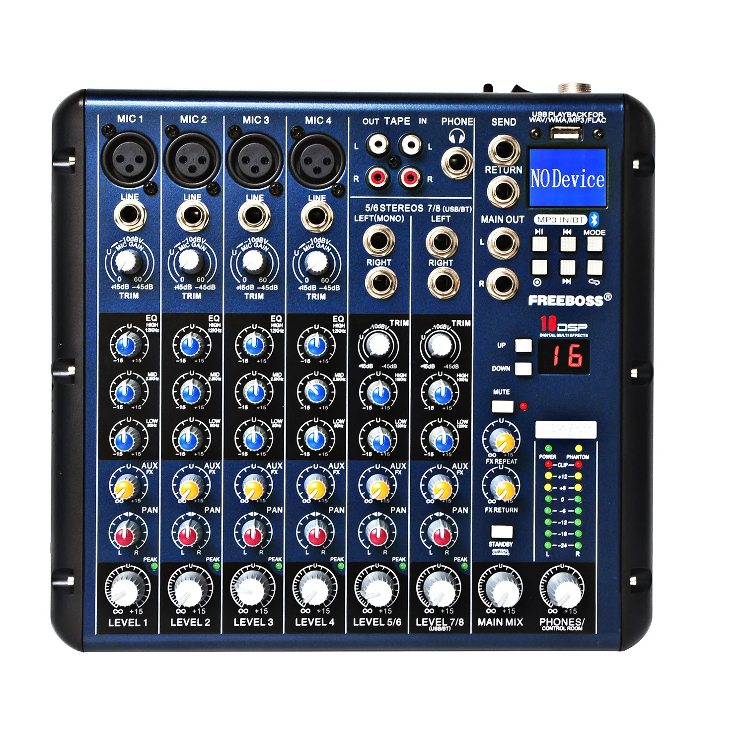 

Freeboss 8 Channel Sound Mixing Console Bluetooth USB Record 16 DSP Delay Effect Church School Karaoke Party DJ Audio Mixer SMR8