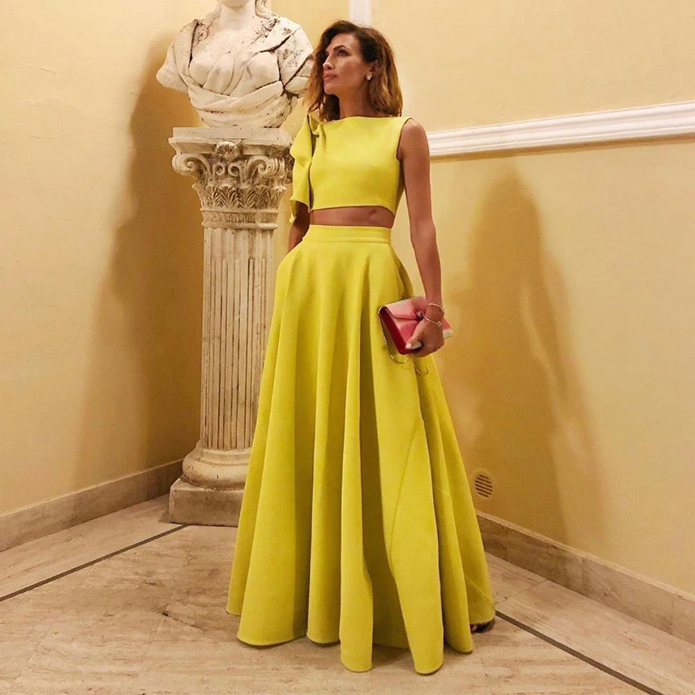 STYLISH LADY Yellow Two Piece Set Women 2024 Autumn One Shoulder Crop Top and Long Big Swing Skirt Set Elegant 2 Piece Outfits