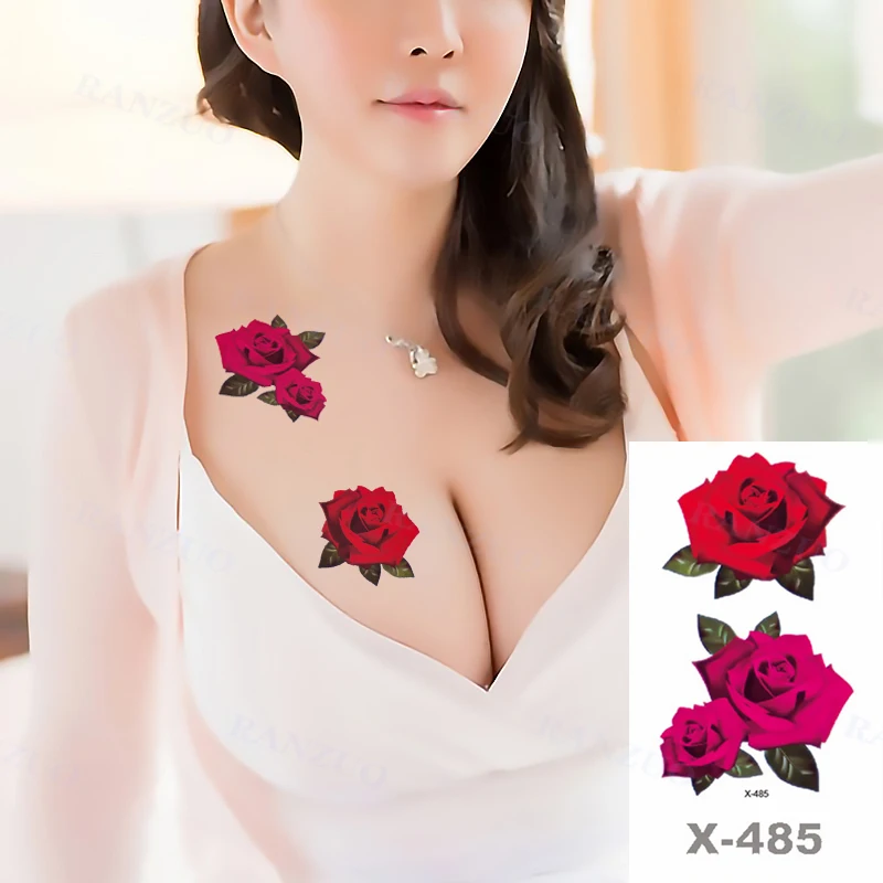 Temporary Tattoo Tattoos Stickers Rose for Women Woman Kids Waterproof Fake Sticker Tatoo and Body Art Tatouage Temporaire Femme