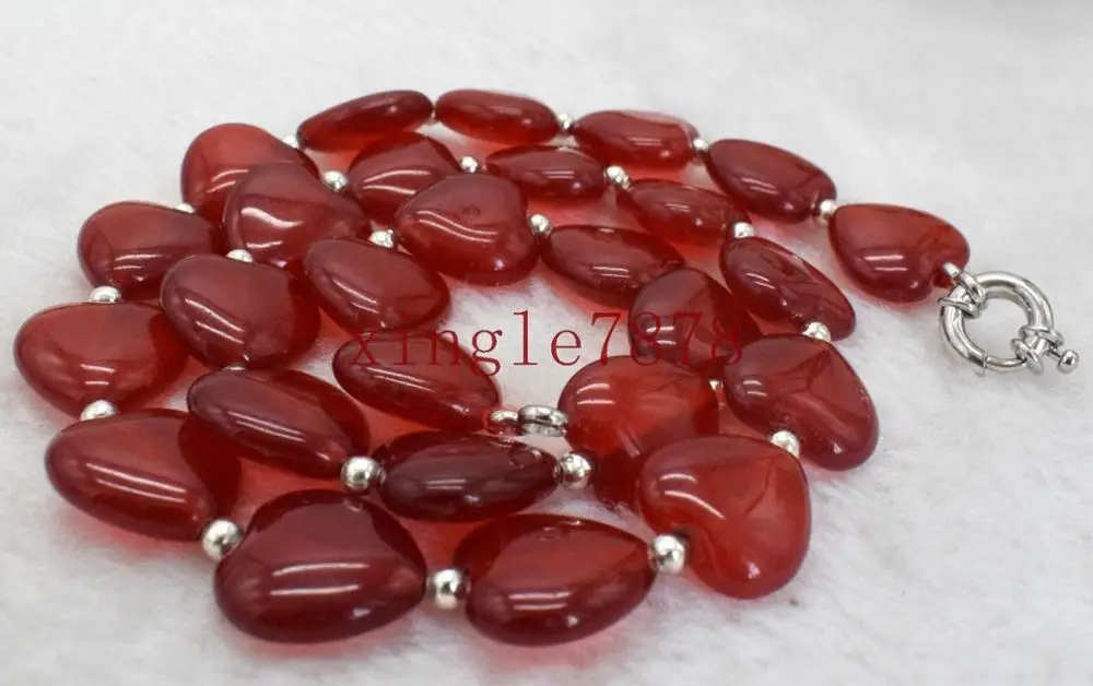 New 12x12mm Natural Red Ruby Heart Gemstone Beads Necklace 18''