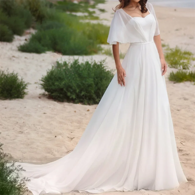 Impero Chiffon Sweetheart abito da sposa A-Line Cap manica abito da sposa Boho Backless romantico abiti da sposa abito da sposa