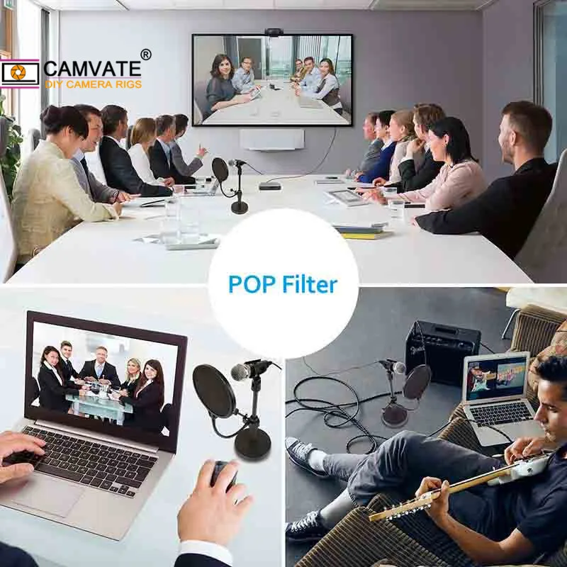 Поп-фильтр для микрофона CAMVATE, двухслойный ветровой экран с подставкой и гибким шлангом 360 ° для USB-микрофона