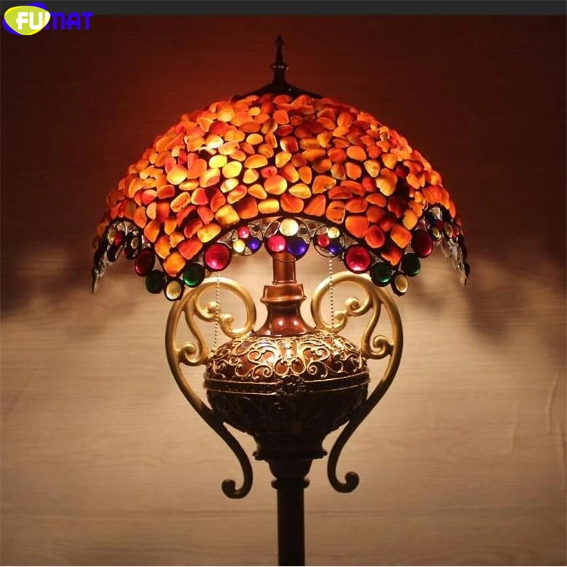 FUMAT Tiffany Jade Stone Floor Lamps Stained Glass Multicolor Classical Retro European Agate Art 16 Inch Light For Bar Coffe