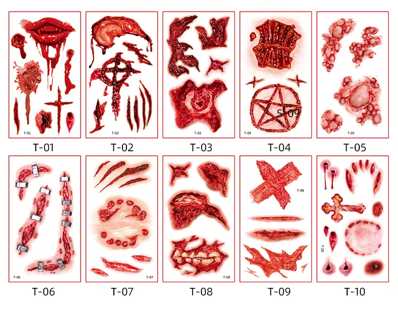 2000pcs Body Makeup Tattoo Stickers Halloween Simulation Horror Bleeding Suture Scars Stickers DIY Temporary Tattoos