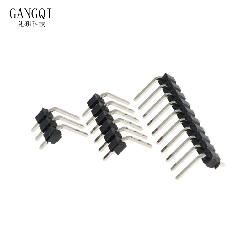 10PCS 2.54mm Single Row Right Angle PCB Board Copper Pin Header Connector Male Pinheader 1*3/4/10/12/15/40Pin for Arduino