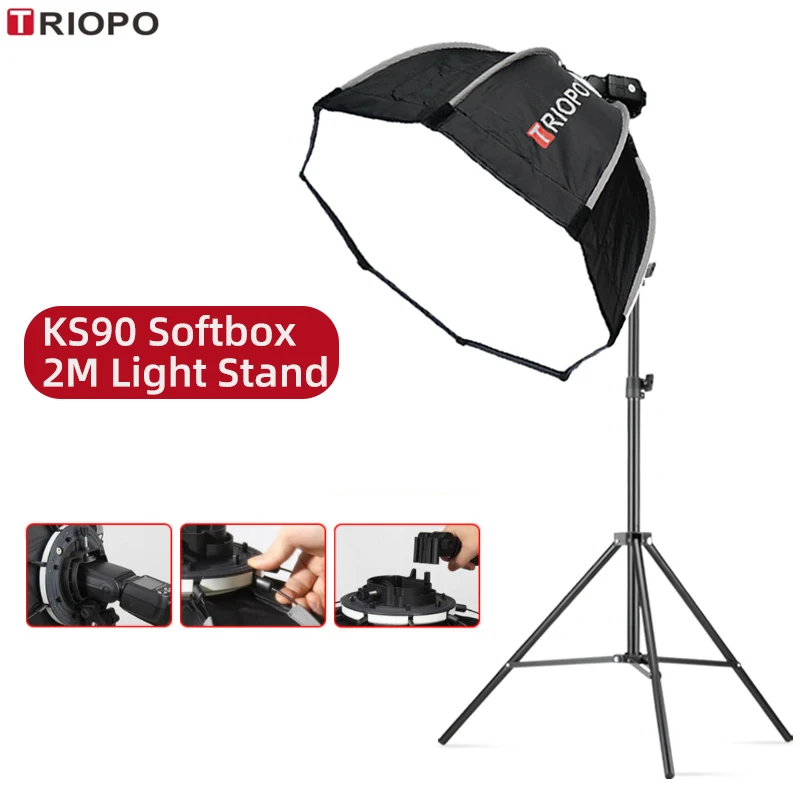 Triopo 90cm Speedlite Portable Octagon Umbrella Softbox+2M 1/4 Screw Light Stand Tripod Suit for Godox Speedlite Flash Light