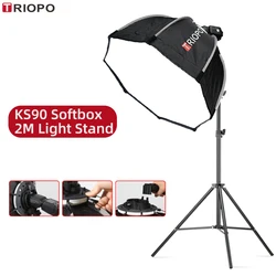 Triopo 90cm Speedlite Portable Octagon Umbrella Softbox+2M 1/4 Screw Light Stand Tripod Suit for Godox Speedlite Flash Light