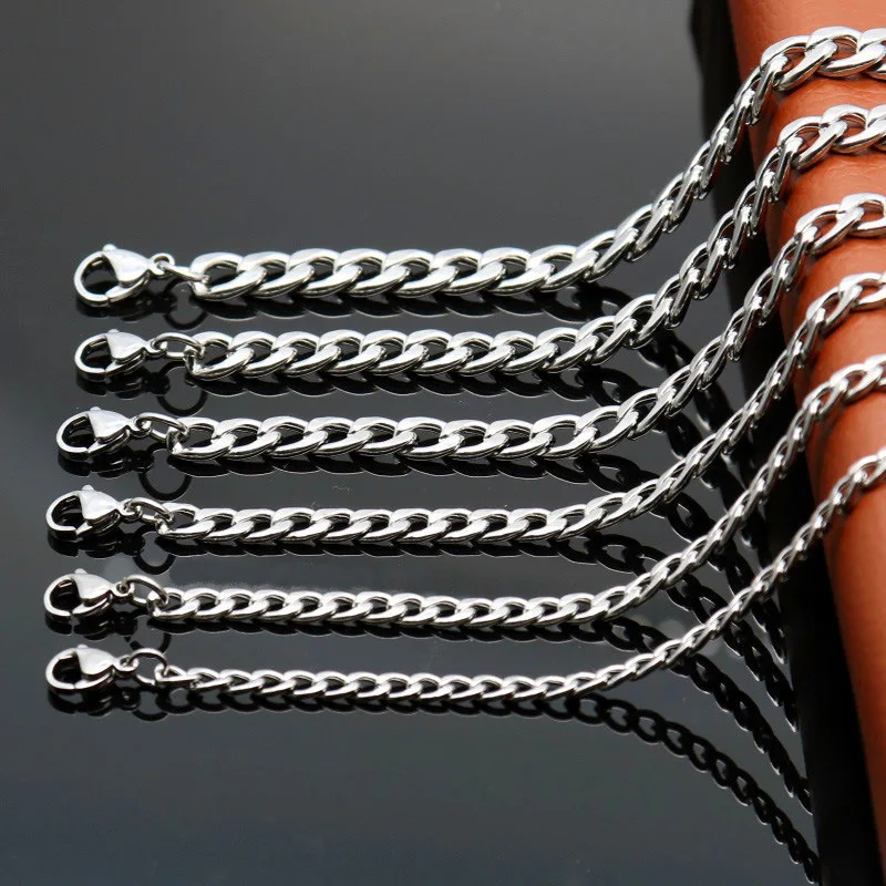 4-15MMM Stainless Steel Cuban Link Necklaces for Men Women NK Hip Hop Chains Punk DIY Jewelry 50-70CM