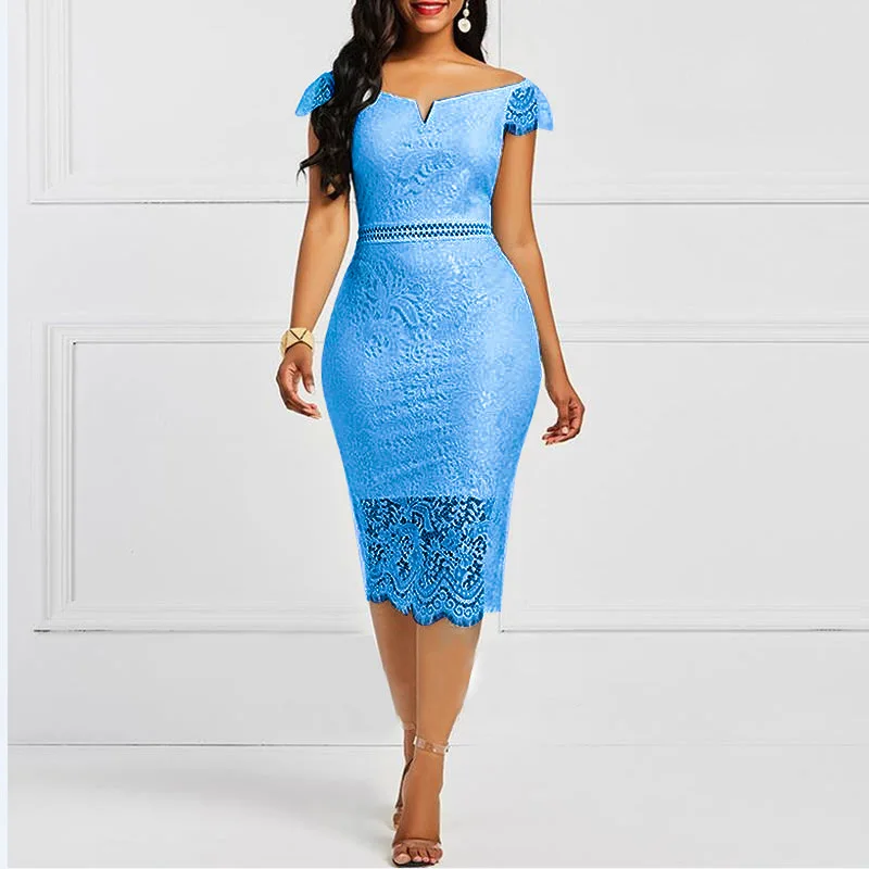 Elegant Lace Evening Wedding Party Dress for Women Sexy Hollow Out Office Ladies Bodycon Dresses Fashion Birthday Club Vestidos