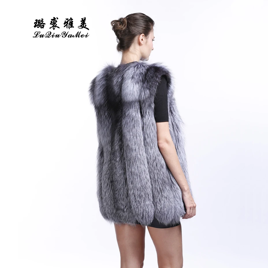 True natural silver fox vest women fashion winter stripe cut unique fox fur thick women jacket soft 2021 new style