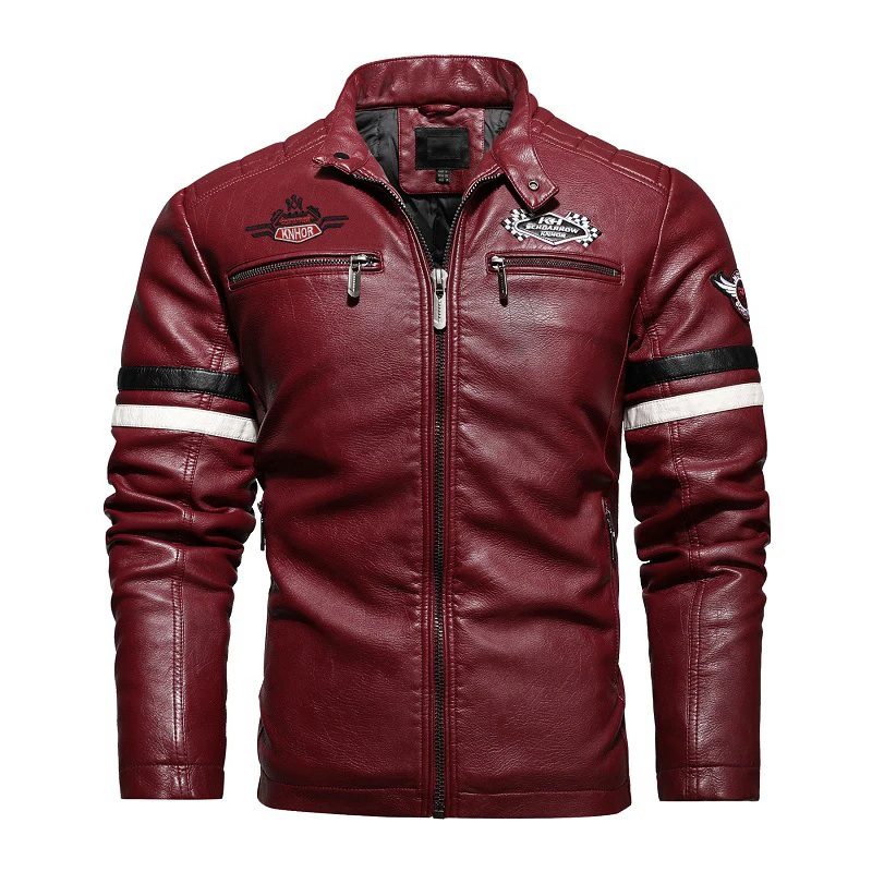 

Fad New Motorcycle Biker Mens Leather Jacket High quality Casual PU Coat Embroidery Leather Jacket Men chaqueta cuero hombre