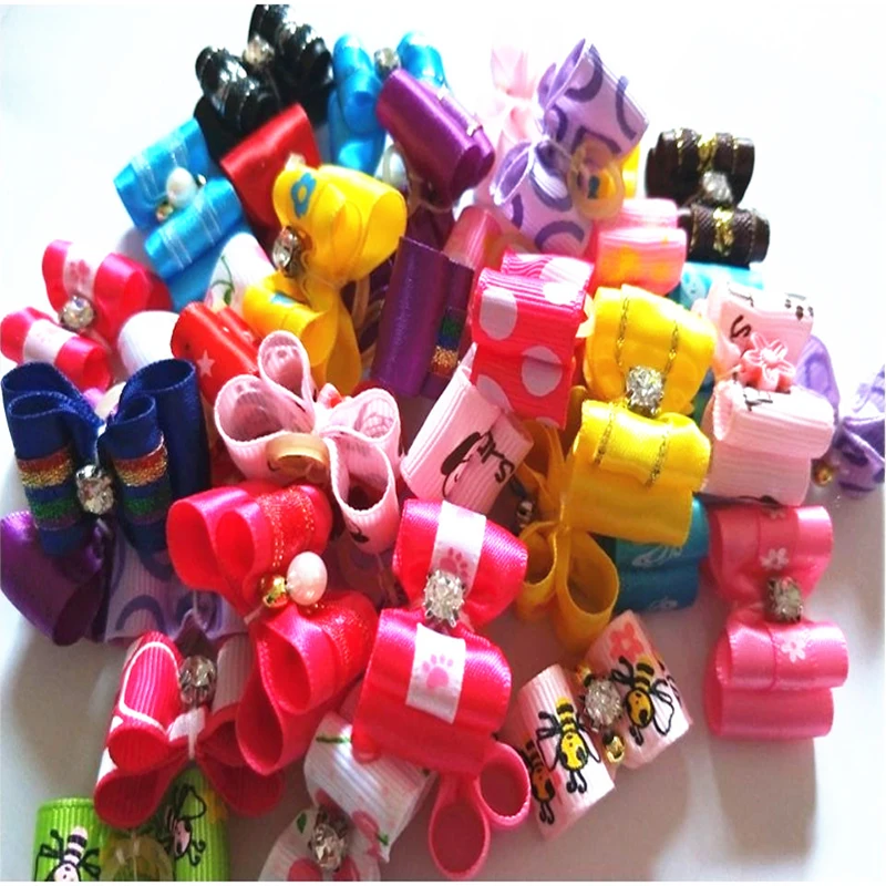 20/50/100pcs Set Dog Hair Accessories Pet Dog Hair Bows Pet Hair Flower Dog Hair Elastic Bands Cat Decoration Bows Random