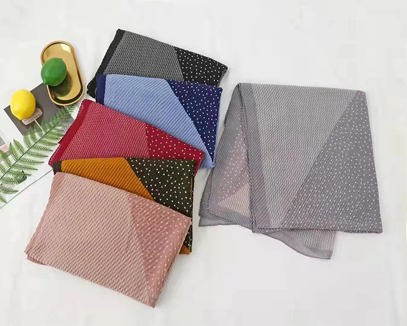 France Polka Dot Pleated Scarf Women Soft Patchwork Shawl Hijab Cotton Wrinkle Scarf Muslim Women Veil Ladies Crinkle Muffler