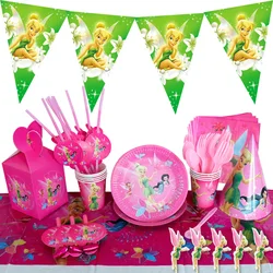 Cartoon Tinkerbell Elf Birthday Party Decoration Kid Faovr Tableware Little Fairy Paper Plate Cup Tablecloth Party Supplies