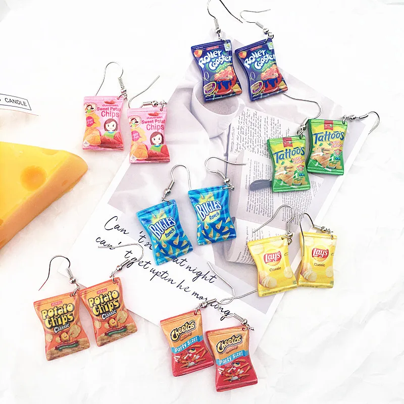 1Pair New Wacky Snack Chips Drop Earrings for Girl Women Gift Cute Dangle Earring Creative Funny Pendant Earings Jewelry E166