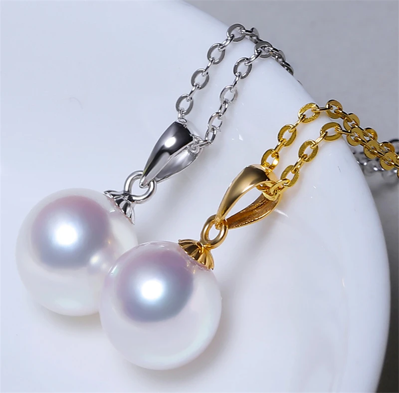 HABITOO Simple Design 18k Pendant 8-9mm Natural Seawater Original Japanese Akoya Pearl Pendant Necklace Charming Gifts