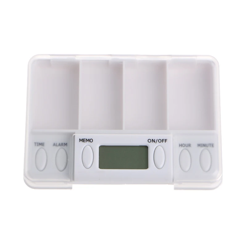 Pillen Herinnering Geneeskunde Alarm Timer Elektronische Box Case Organizer 4 Grids C1FF