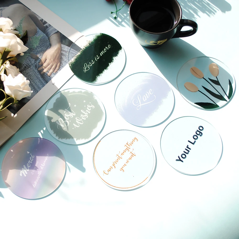 1pcs Acrylic Round Coasters Tea Cup Drinks Holder Pads  Table Cup Placemats Creative Environmental Drink Tea Coasters