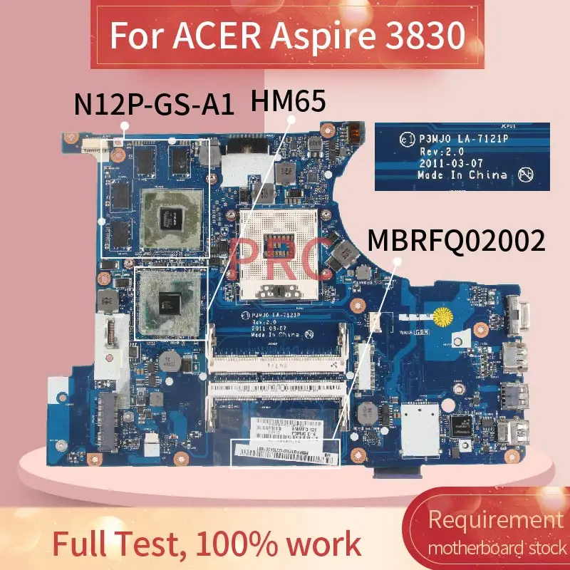 

Материнская плата для ноутбука ACER Aspire 3830 3830G HM65 MBRFQ02002 HM65