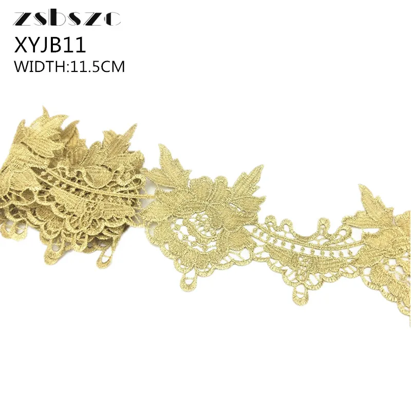 11.5CM Width 5Yards Gold Lace  Trim Glitter Crocheted Embroidery Decoration Lace Sewing Craft