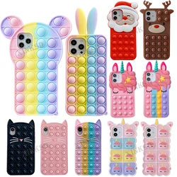 Rainbow Silicone Phone Case For Iphone 13 11 12 Pro Max XR X XS Max 6 6s 7 8 Plus Cartoon Relive Stress Toys Push Bubble Cover