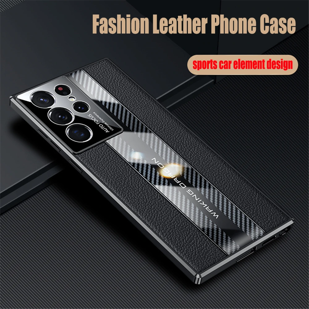 TPU Leather Plating Cover for Samsung Galaxy S23 Ultra, S22, S21 Plus, 5G, With Camera Protection, Shockproof Phone Case Coque