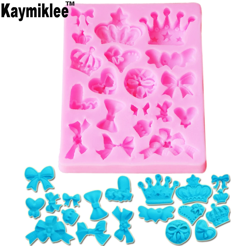 Kaymiklee M198 Various Crowns&Bows Silicone Mold Chocolate Candy Cake Gumpaste Surgacraft 3D Sugar Craft Resin  Moulds