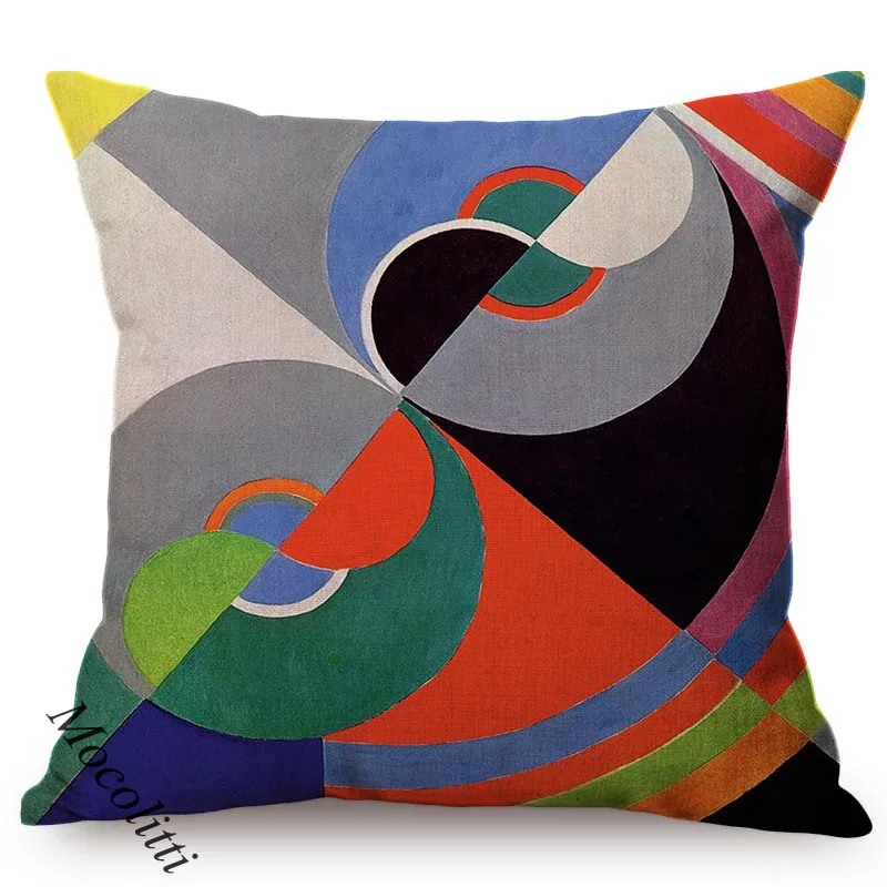Colorful Cubism Geometric Decoration Sofa Throw Pillow Case Robert Delaunay Abstract Art Portrait Decorative Linen Cushion Cover