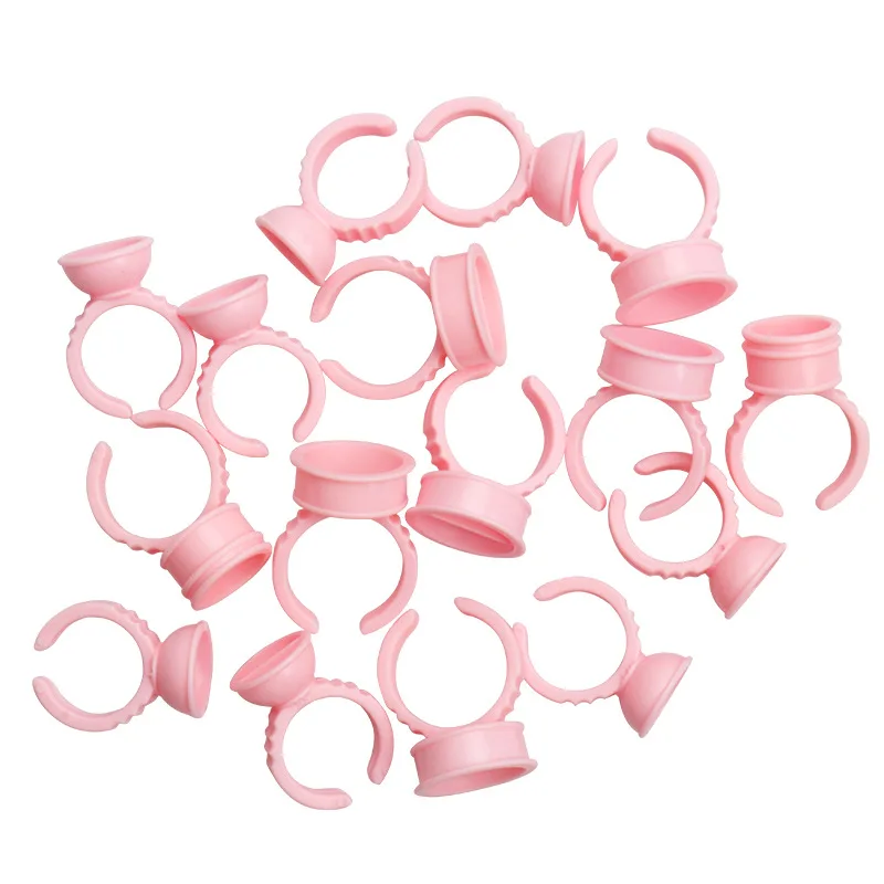 100 pcs/pack Pink Disposable Ring Cup Tattoo Pigment Ink Pallet Grafting Eyelash Glue Tray Adhesive Holder