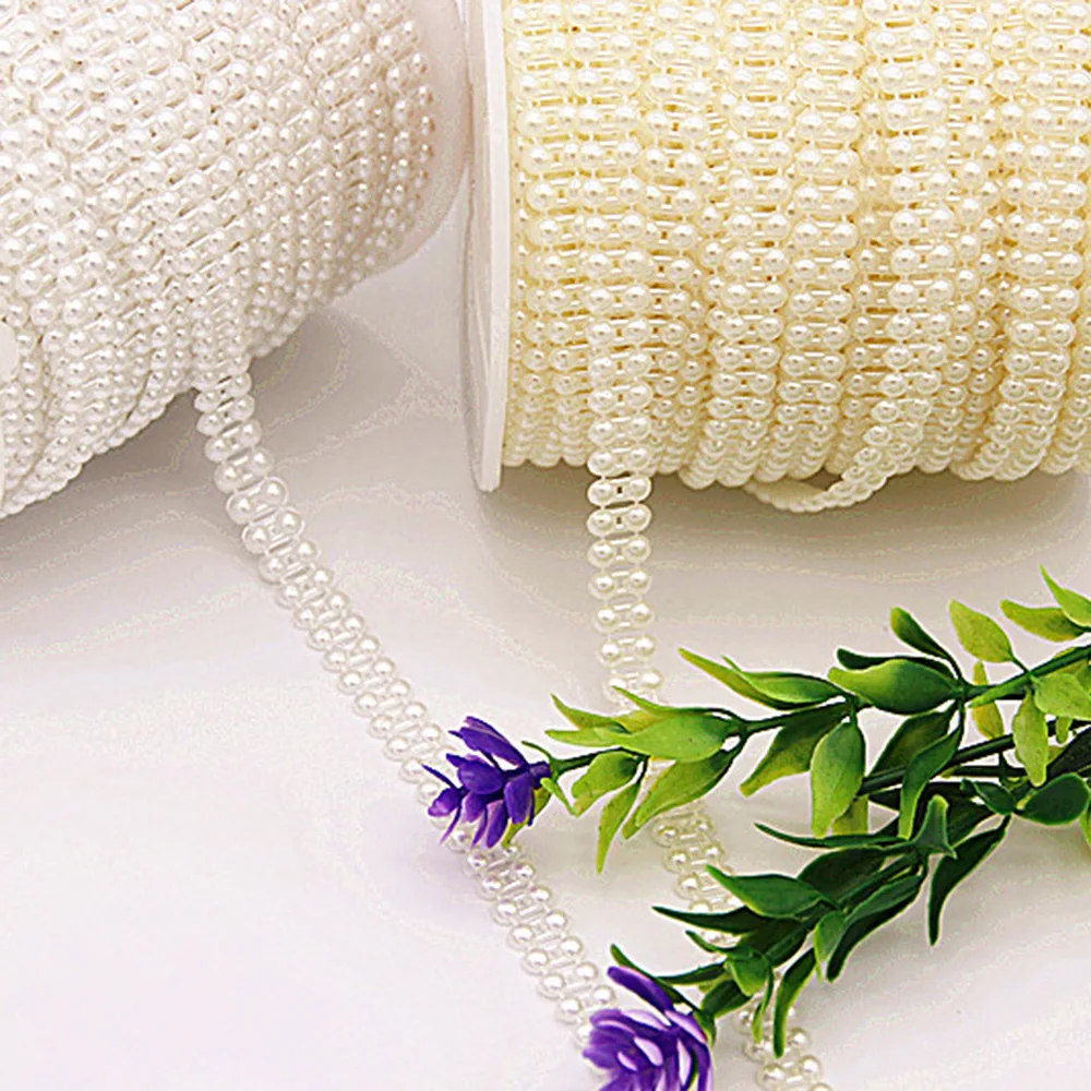 2YD 4mm Semicircle Double Row Double Line ABS Imitation Pearl Bead Chain Doll Bridal Line Drill Manual DIY Plastic Lace