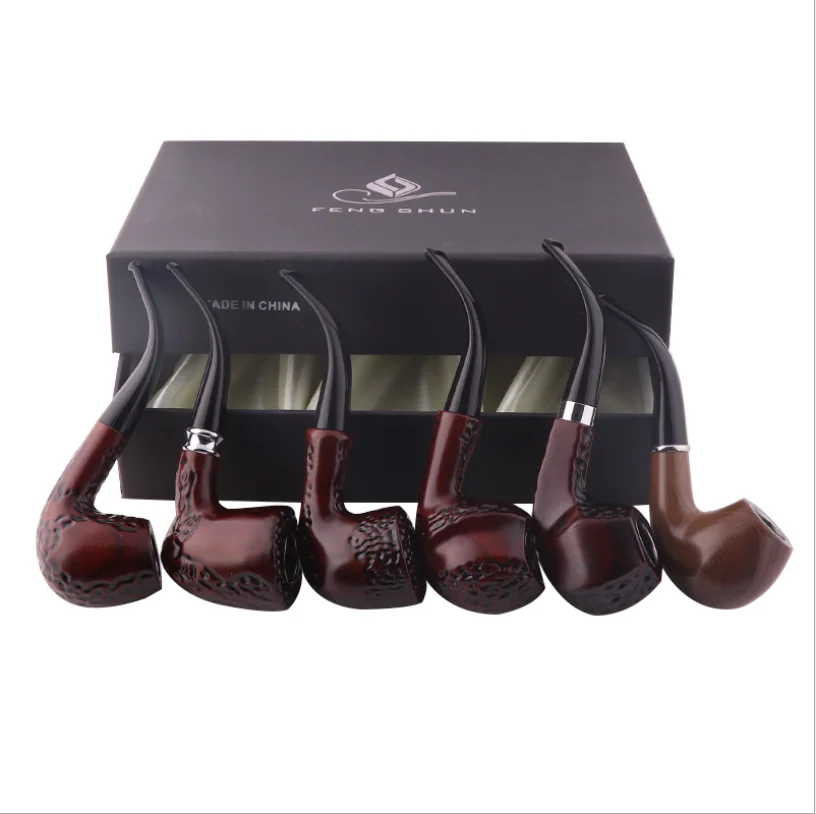 New Traditional Style 6Pcs/Set Class Style Tobacco Smoking Pipe Wood Resin Filter Holder with Gift Box