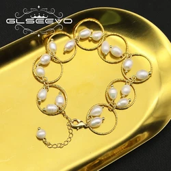 GLSEEVO Natural Freshwater Pearl Metal Circle Set Bracelet Woman Fashion Exquisite Hot-selling Gift Jewelry GB0975