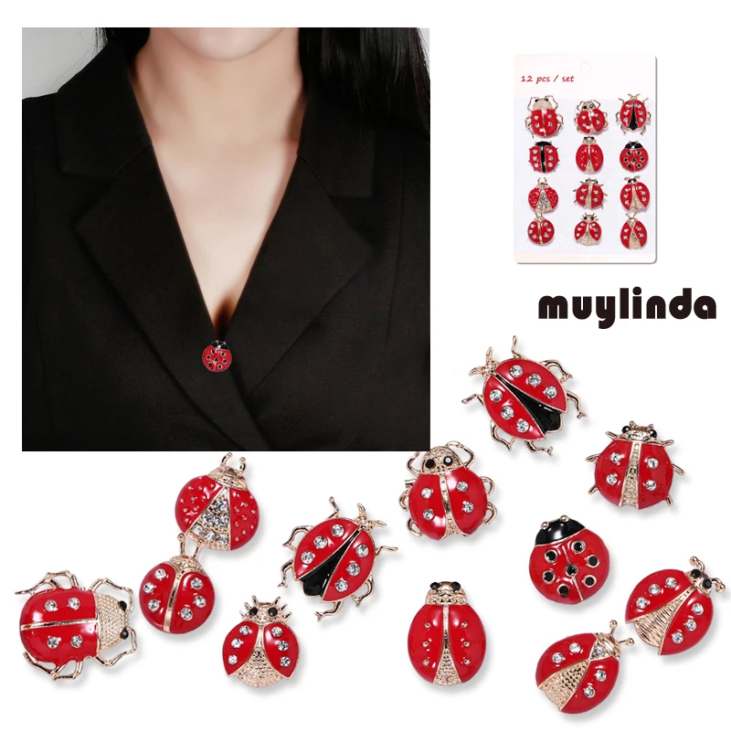 muylinda Ladybugs Collar Pin Small Insect Enamel Brooch Pin Jewelry Rhinestone Fashon Clothes Clips Brooches Accessories