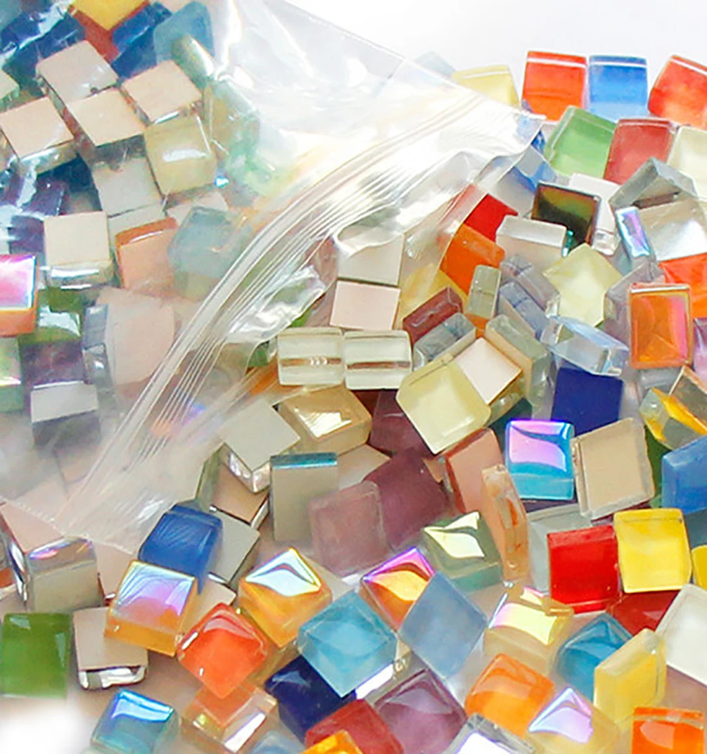 100g Colorful Glass Mosaic Tiles 1cm Square Mosaic Craft Materials for Children/Kids Multi Color Optional DIY Mosaic Stones