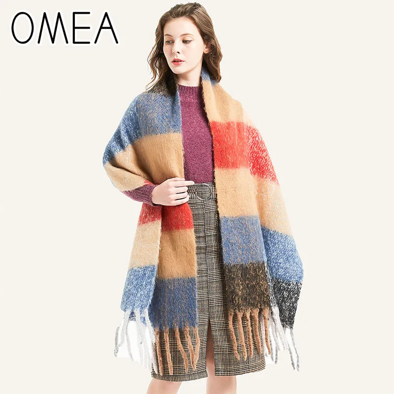 

OMEA шарф для женщин, зимние клетчатые шарф одеяло шарф-пончо и накидки шаль 2019 зимнее пальто для женщин аксессуары высокого качества в африканском стиле шарф