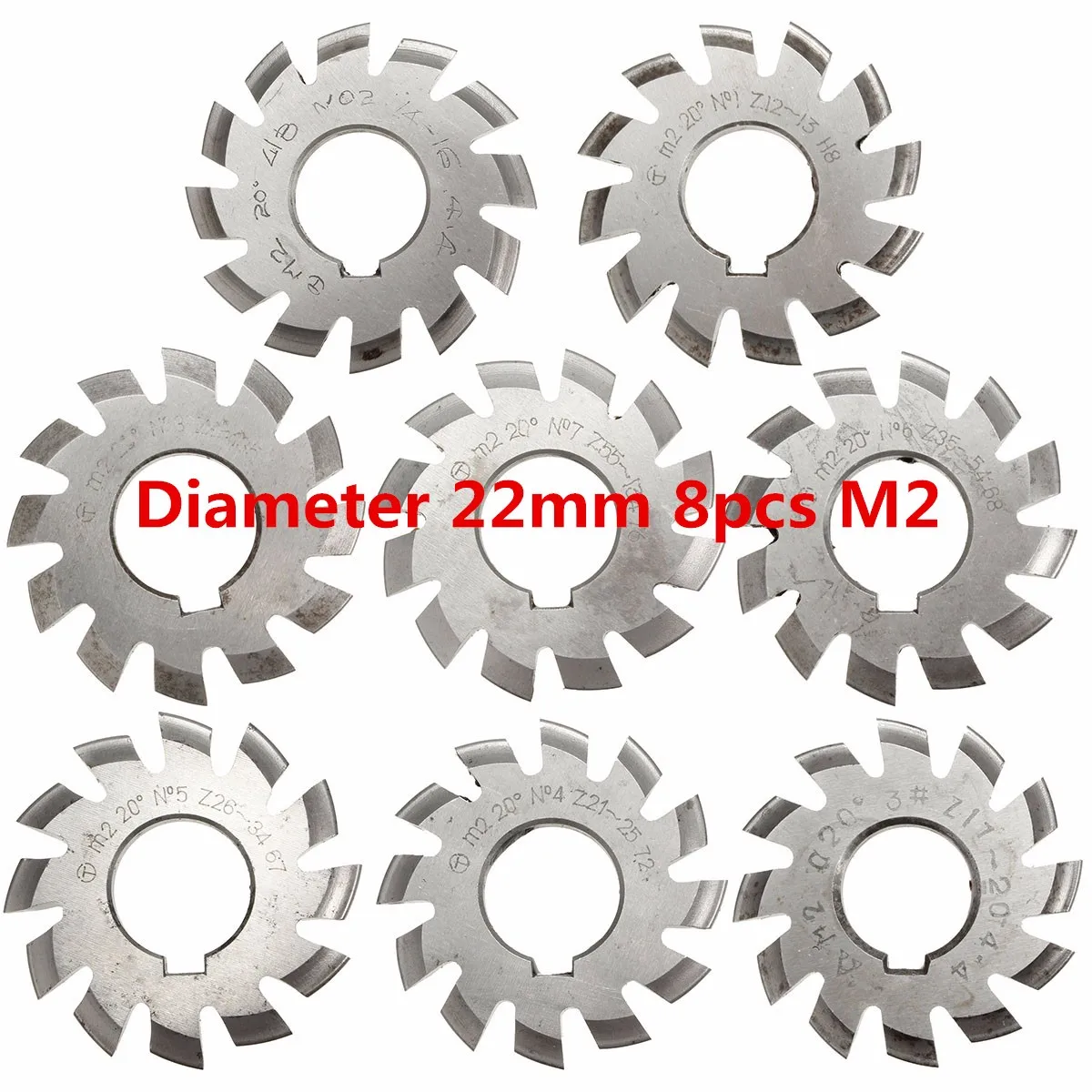 Module 2 M2 PA20 Degrees Bore  High Speed SteelMilling Cutter Tools Milling Cutter Gear Cutting 22mm #1-8 HSS Involute Gear