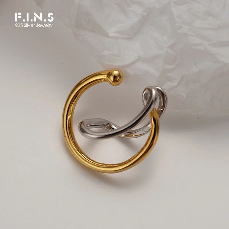 F.I.N.S 1PC Unique Design S925 Sterling Silver Geometric Round Line Ear Clip No Pierced Hollow Contrast Color Cartilage Jewelry