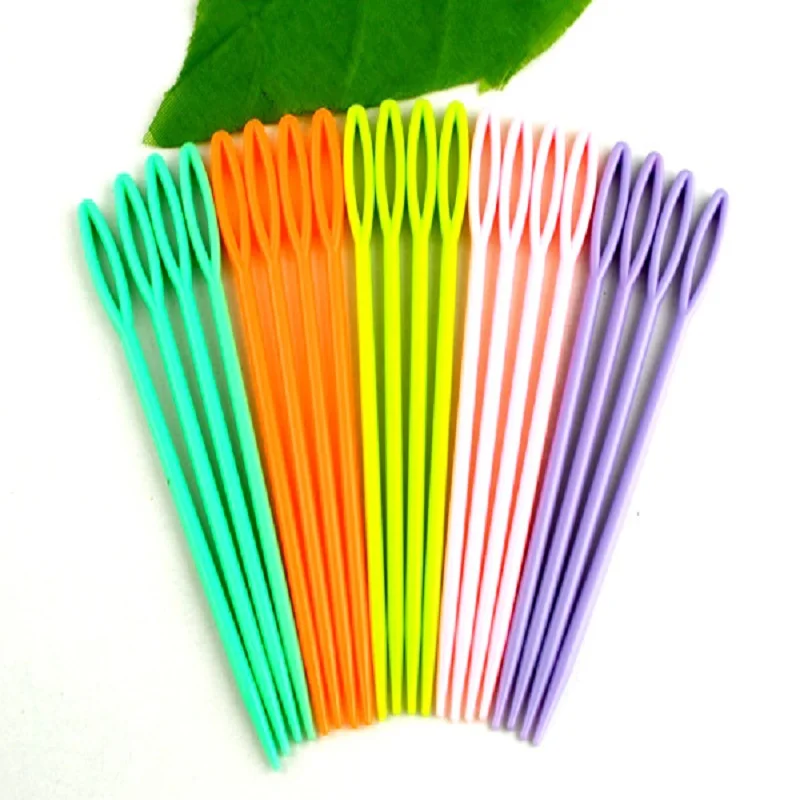 20PCs Mixed Color 7cm/9.5cm Plastic Knitting Needles Crochet Hooks Wool Yarn Needle Children DIY Sweater Weaving Tools Accessory