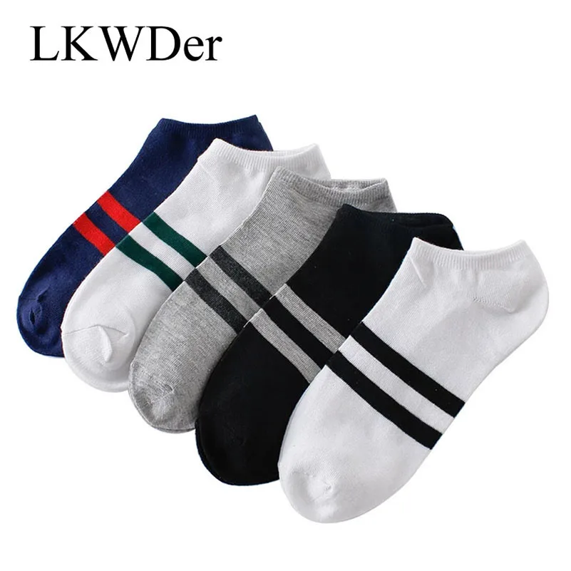 LKWDer Men Socks Cotton High Quality Casual Breathable Boat Socks Short Men Ankle Socks Summer Male Classic Retro Striped Meias