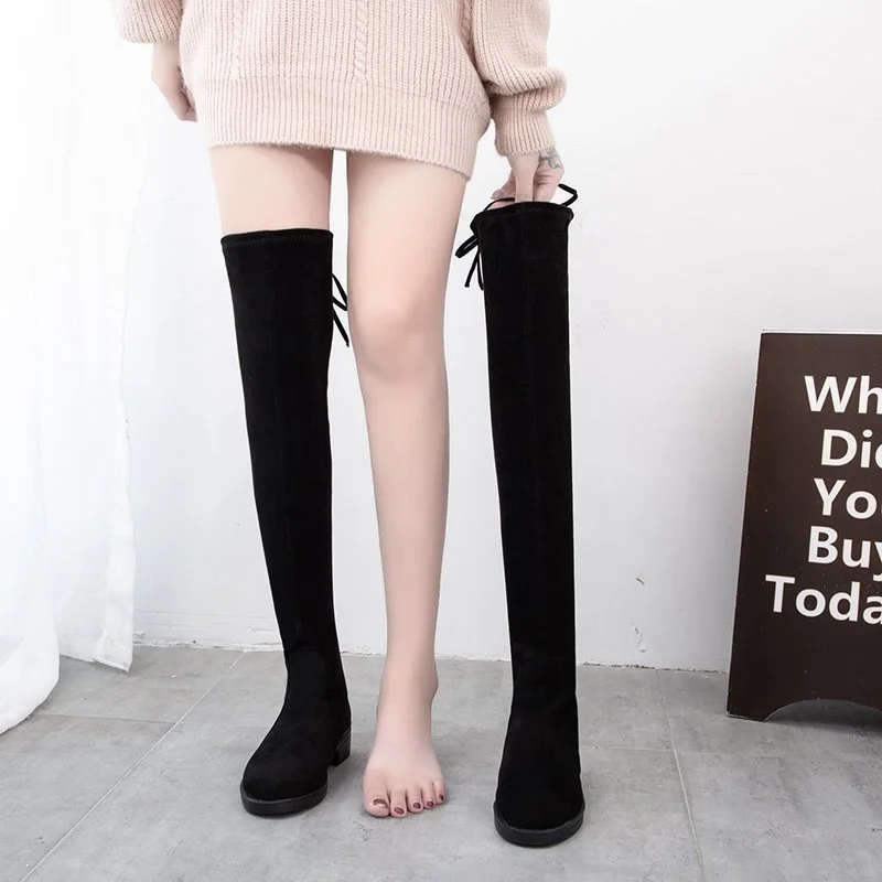 Thigh High Boot Female Autumn Winter Women's Over The Knee Boots Flat Stretch Sexy Fashion Shoes 2021 Black Casual Large Size 43