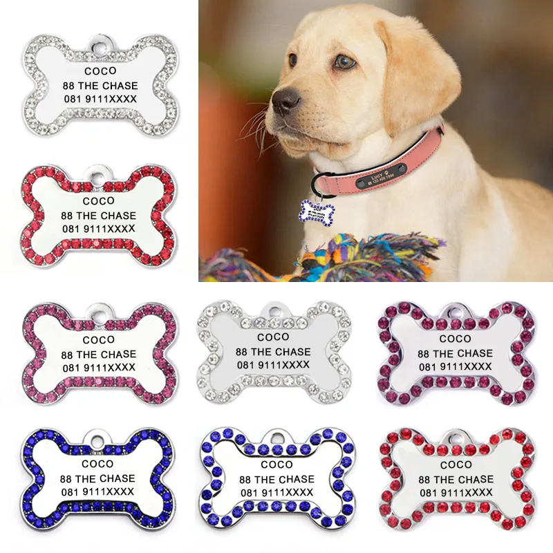 Etiquetas de identificación de mascotas personalizadas grabadas, Nombre de mascota, número, dirección, Collar de perro, colgante de Mascota, Collar