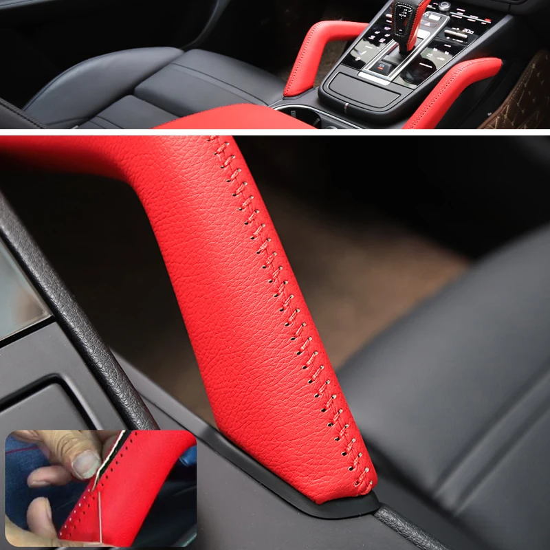 For Porsche Cayenne 2011 2012 2013 2014 2015 2016 1PC Interior Door Handle / Center Console Armrest Handle Cow Leather Cover