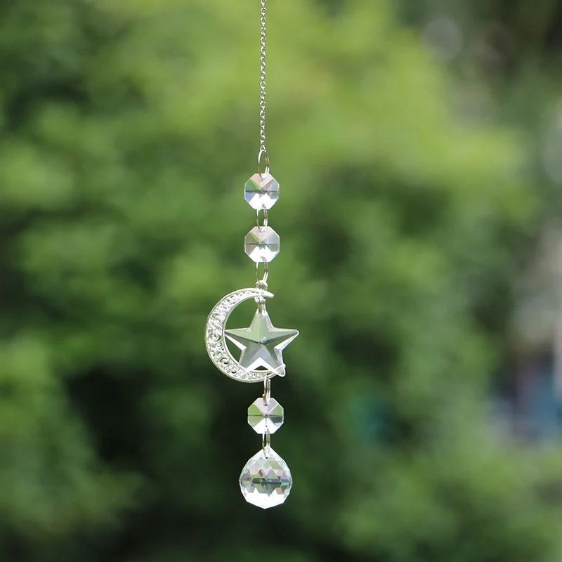 1PCS Moon Suncatcher Rainbow Crystal Pendant Hanging Crystal Suncatcher Home Wedding Garden Decoration