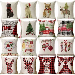 Christmas Decoration Cushion Cover Cartoon Elk Santa Cushion Cover Christmas Pillow Case Linen Decoration Pillow Home Decoration