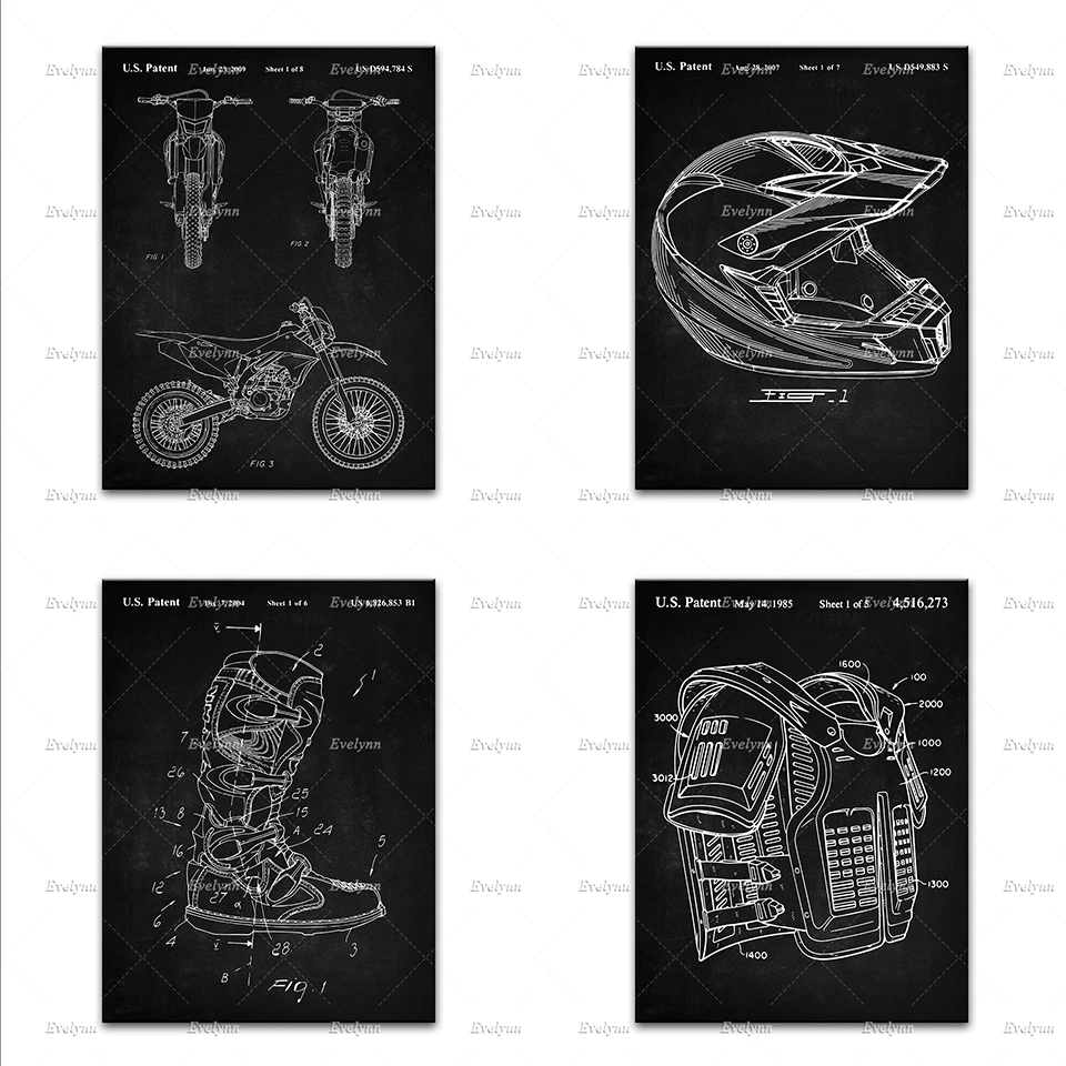 

Dirt Bike Patent Posters, Motocross Art,Helmet Patent,Body Armor,Motorbike Boots Decor,Home Decor Prints Wall Art Canvas Gift