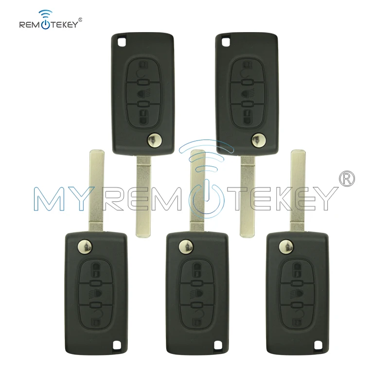 Remtekey 5pcs Flip remote key 3 button 433mhz VA2 PCF7941 chip car key for Citroen Peugeot key CE0523 middle button light ASK