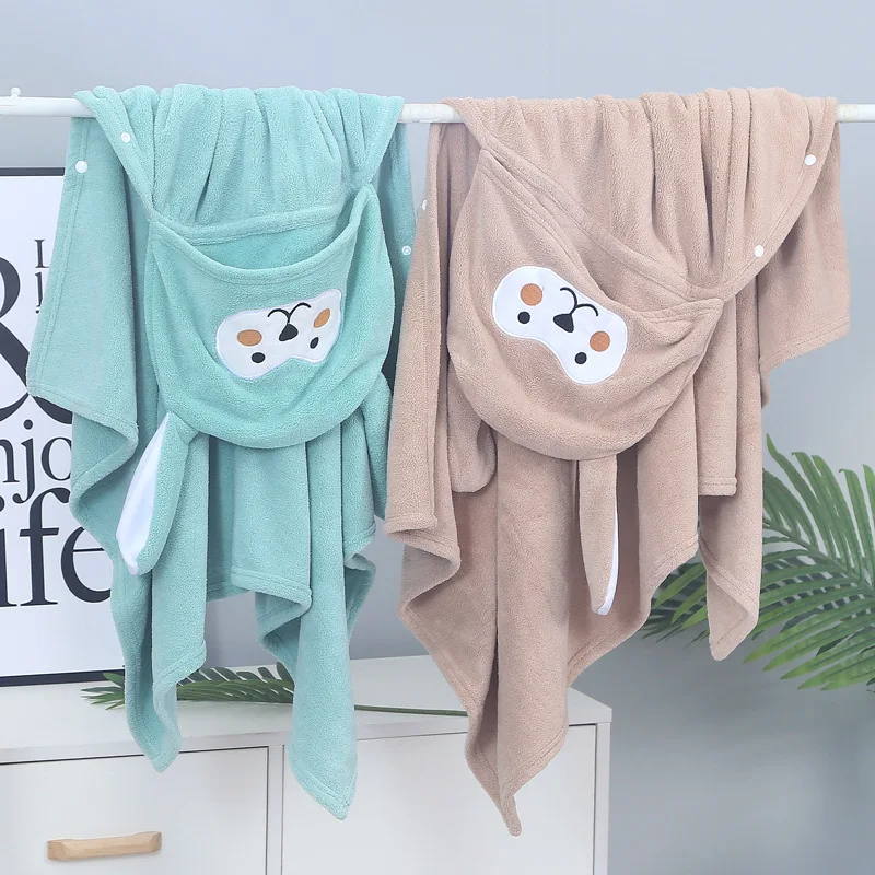 Baby Newborn Bath Towel Hooded Coral Fleece Water-absorbing Bathrobe Swaddle Bathe Towels Bathing Soft Blanket Cartoon Animals