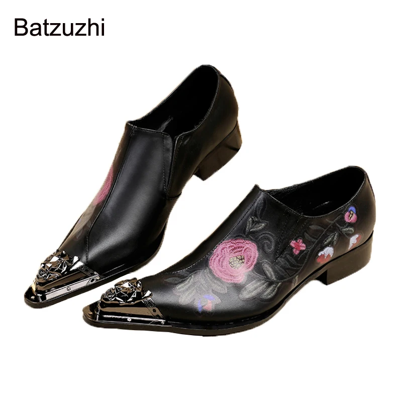 

Batzuzhi Fashion Men's Shoes White Embroidered Genuine Leather Dress Shoes Men Iron Head Party and Wedding Shoes Male, EU38-46