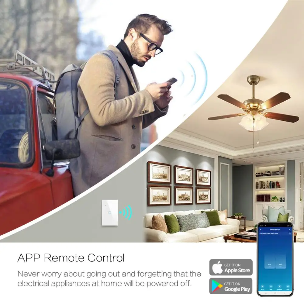 Tuya Smart Life Light Switch WiFi Touch Sensor Smart Switch App Remote Control No Neutral Wire 110V 220V For Alexa Google Home
