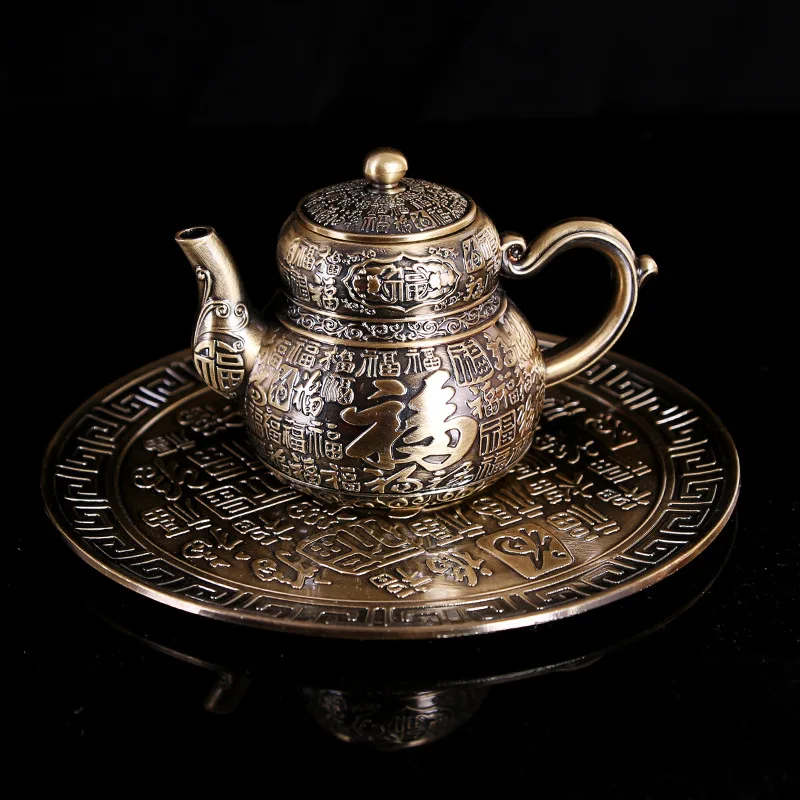 6-piece European-style bronze tea set retro metal teapot teacup set alloy teacup wine glass with tray teapot birthday gift box